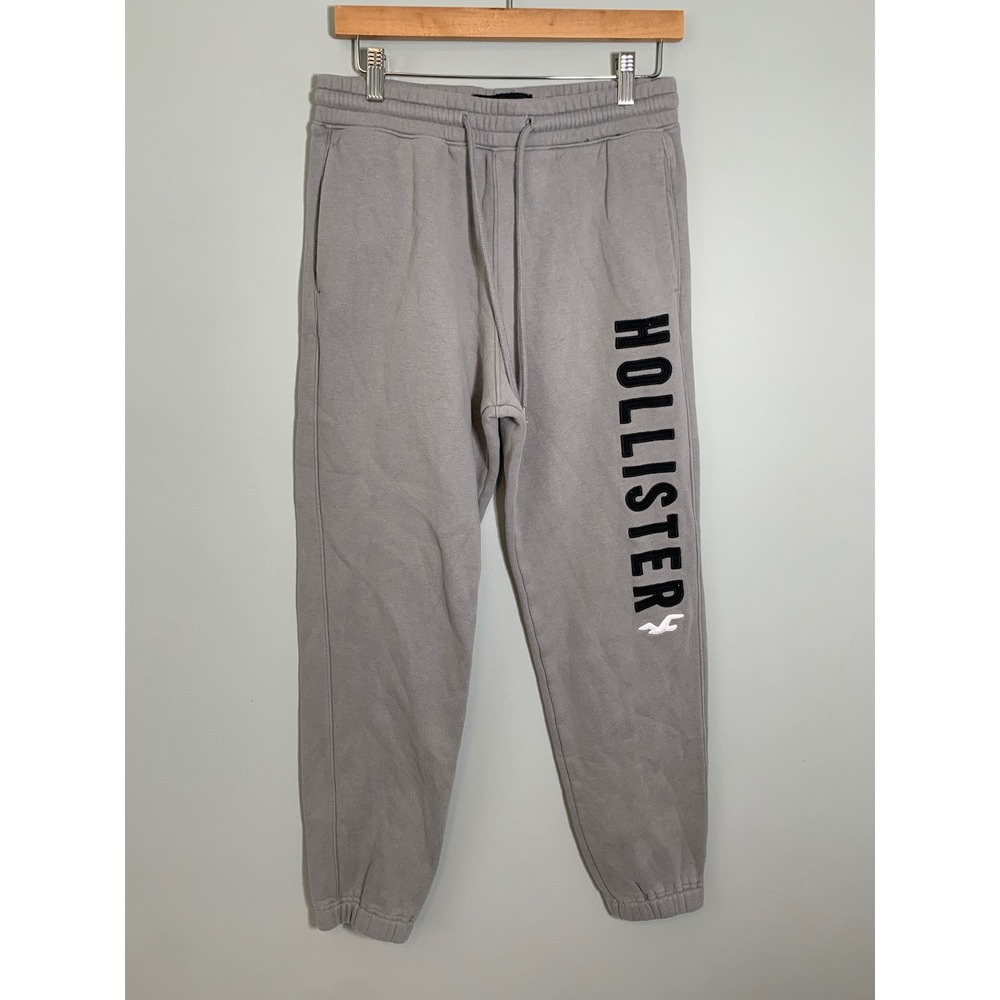 Hollister Joggers Women XS Grey Logo Graphic Fleece Sweatpants Drawstring